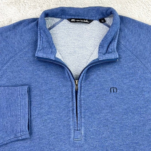 Travis Mathew Fleece Pullover Men's LARGE Blue Pima Cotton Long Sleeve 1/4 Zip - Picture 1 of 10